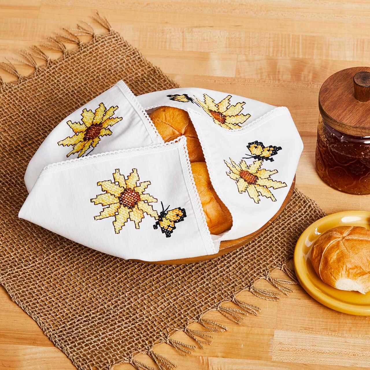 Herrschners Sunflower & Butterfly Bread Cloth Stamped Cross-Stitch